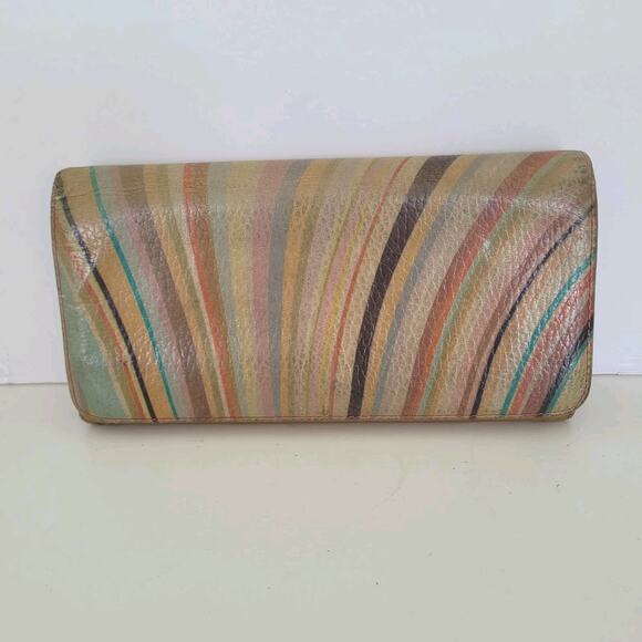 Paul Smith Designer Envelope Card Bill Holder Wallet Colorful Leather Abstract - Picture 1 of 11